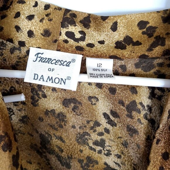 Vintage Francesca Of Damon Leopard Print Silk Blouse Size 12 - Picture 3 of 5